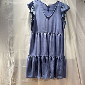 Como Vintage Dress, Women's‎ Size Medium, Blue , Tiered, Flutter Sleeve